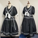 画像: ノスタルジックセーラーワンピース【プラスサイズ・黒・丈2種類】