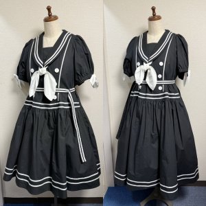 画像: ノスタルジックセーラーワンピース【プラスサイズ・黒・丈2種類】