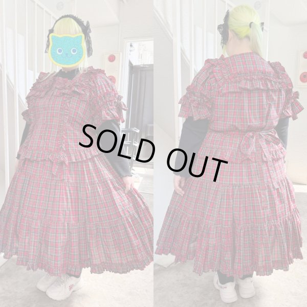 画像1: ティアードスカート【赤チェック・2サイズ展開】
