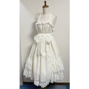 画像: シャーリングジャンパースカート【アイボリーレース】