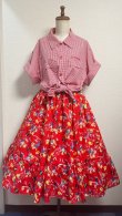 画像6: ハンドメイドギャザースカート【ロカビリー柄・赤系　68cm丈】