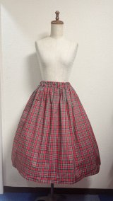 画像: ハンドメイドギャザースカート【赤チェック・68cm丈】