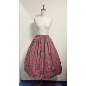 画像: ハンドメイドギャザースカート【赤チェック・68cm丈】