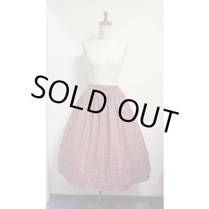 画像: ハンドメイドギャザースカート【赤チェック・68cm丈】