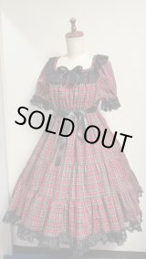 画像: 4デイリーシャーリング3段ティアードワンピース【赤チェック・92cm丈】