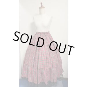 画像: ハンドメイドギャザースカート【赤チェック・76cm丈】