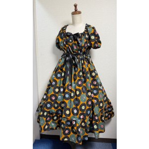 画像: 2デイリーシャーリングワンピース【レコード柄・110cm丈】