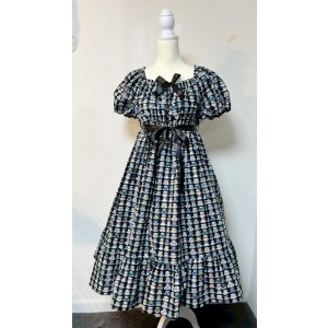 画像: デイリーシャーリングワンピース【ティーカップ柄黒系・108cm丈】