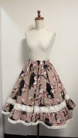 画像1: ハンドメイドギャザースカート【猫柄ピンク色・59cm丈】