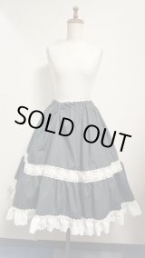 画像: ハンドメイド2段ティアードスカート3【黒無地×生成トーションレース裾綿レース・60cm丈】