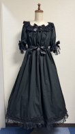画像12: 【レギュラーサイズ】ブローチピン付きデイリーシャーリングワンピース【無地黒×ラッセルレース・113cm丈】