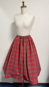 画像: ハンドメイドギャザースカート【赤チェック・65cm丈】