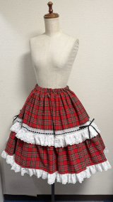 画像: ハンドメイドティアードスカート【赤チェック・46cm丈】