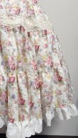 画像2: 11ハンドメイドギャザー3段ティアードスカート【花柄白系・63cm丈】