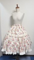 画像1: 11ハンドメイドギャザー3段ティアードスカート【花柄白系・63cm丈】
