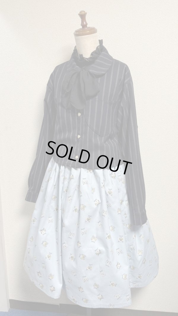 画像4: 1ハンドメイドギャザースカート【猫柄水色・66cm丈】