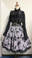 画像5: 9ハンドメイドギャザー2段ティアードスカート【猫柄紫系・52cm丈】