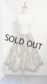 画像: 13ハンドメイドギャザー2段ティアードスカート【本棚茶系×黒レース・63cm丈】