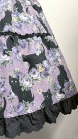 画像2: 9ハンドメイドギャザー2段ティアードスカート【猫柄紫系・52cm丈】