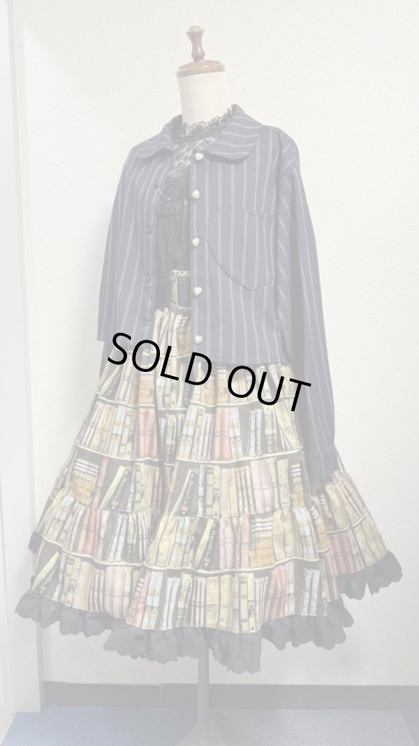 画像5: 13ハンドメイドギャザー2段ティアードスカート【本棚茶系×黒レース・63cm丈】