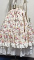 画像6: 11ハンドメイドギャザー3段ティアードスカート【花柄白系・63cm丈】