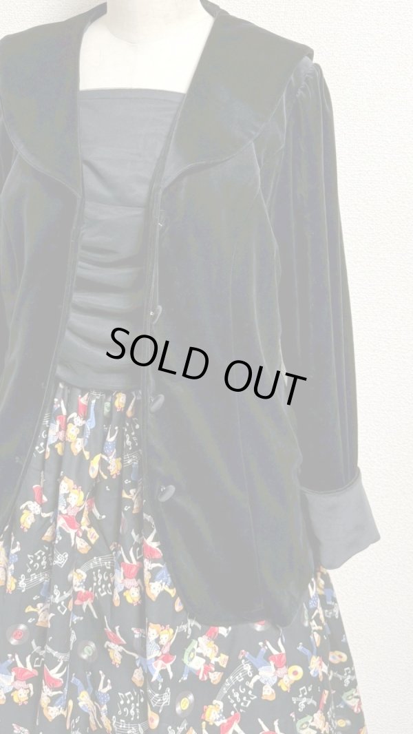 画像5: 6ハンドメイドギャザースカート【ロカビリー柄黒系・66cm丈】