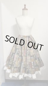 画像: 12ハンドメイドギャザー2段ティアードスカート【本棚茶系×生成レース・63cm丈】