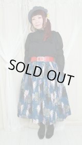 画像: 5ハンドメイドギャザースカート【猫柄青系・70cm丈】