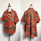 画像: ボーイフレンドワークシャツ【鶴亀柄朱色系】