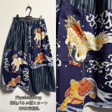 画像: 7ハンドメイドギャザースカート【パネル鶴亀柄　ネイビー系　78cm丈】