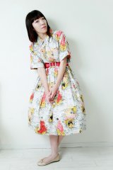 画像: 7ハンドメイドギャザースカート【カメ猫柄グレー系　67cm丈】