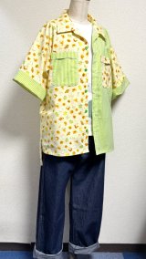 画像: ボーイフレンドワークシャツ【カメロンパン柄クリーム×草色ストライプ】