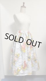 画像: 7ハンドメイドギャザースカート【カメ猫柄グレー系　70cm丈】