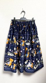 画像: 7ハンドメイドギャザースカート【バくまのハッピーマーチ柄ネイビー系　68cm丈】