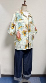 画像: ボーイフレンドワークシャツ【カメ猫柄オフ白系】