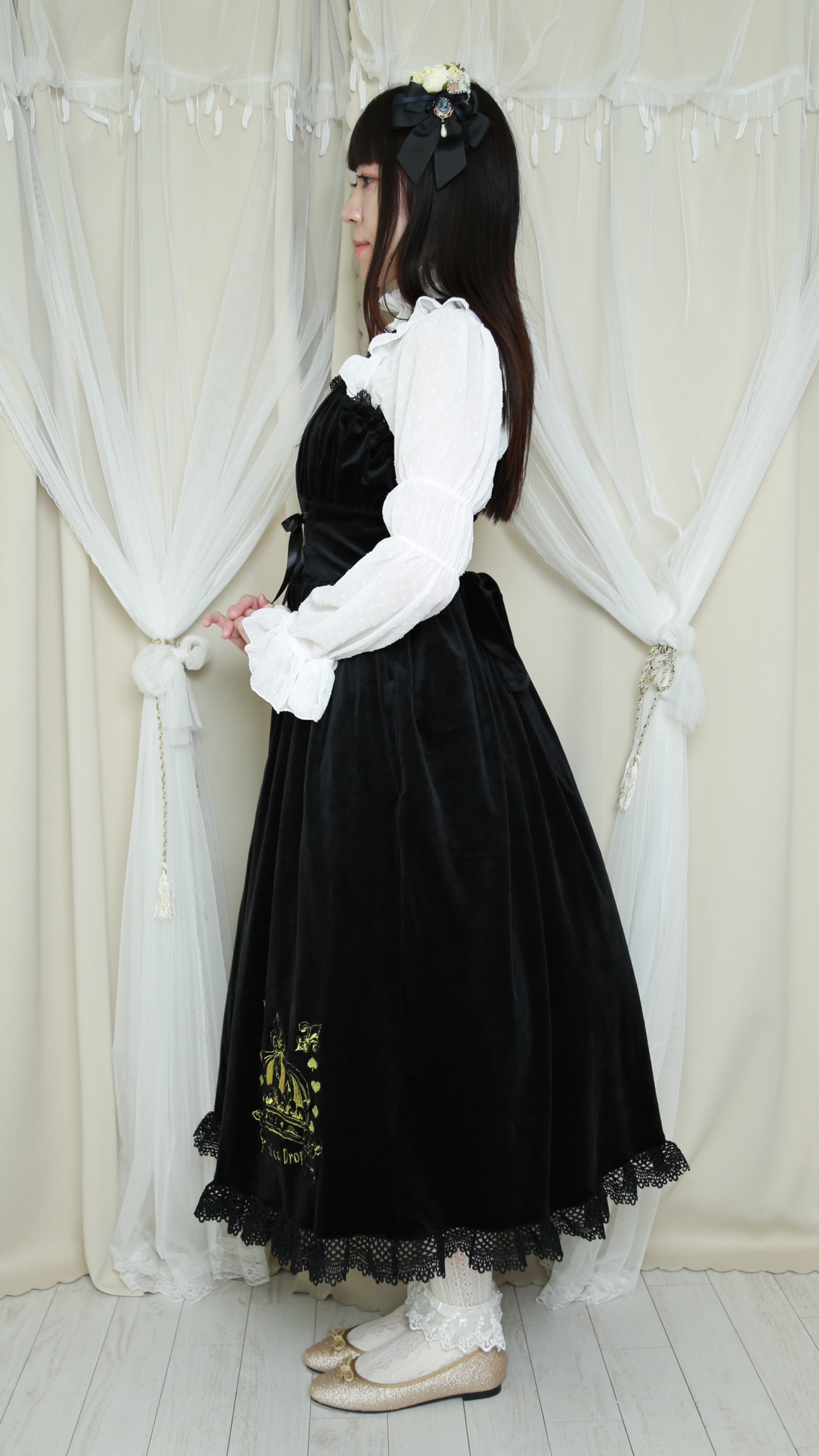 画像19: 王冠刺繍別珍ジャンパースカート【黒】