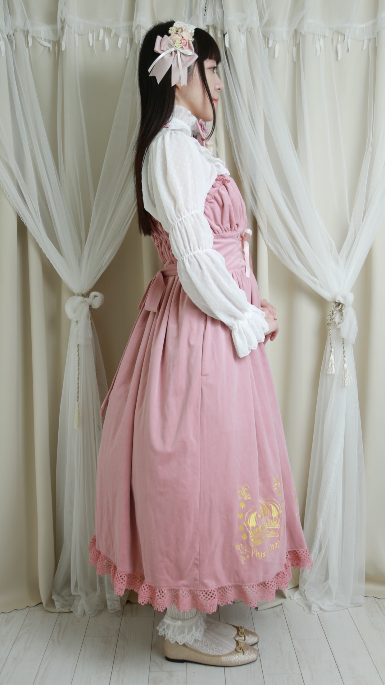 画像19: 王冠刺繍別珍ジャンパースカート【ピンク】