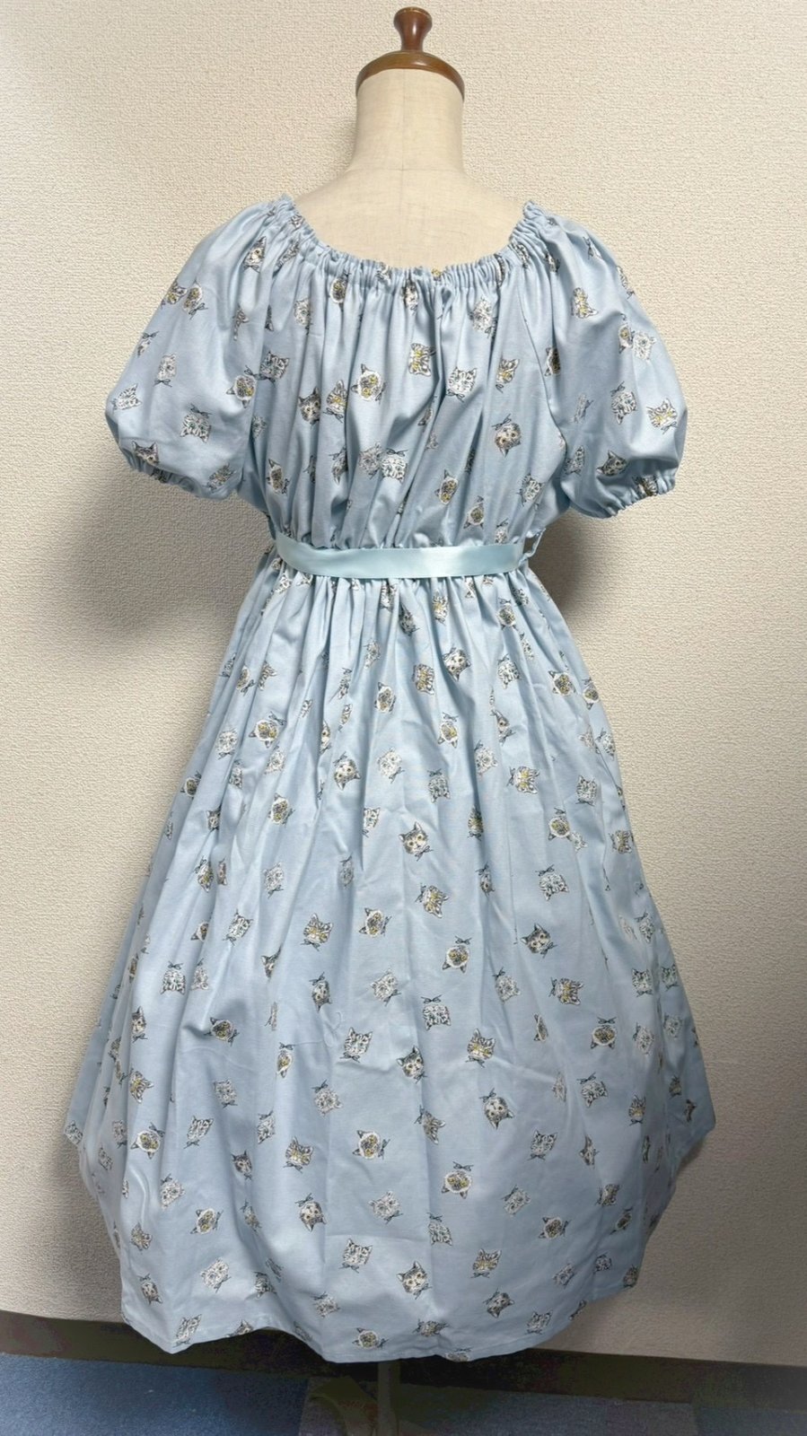 画像6: デイリーシャーリングワンピース【ねこ柄水色系・レギュラーサイズ】