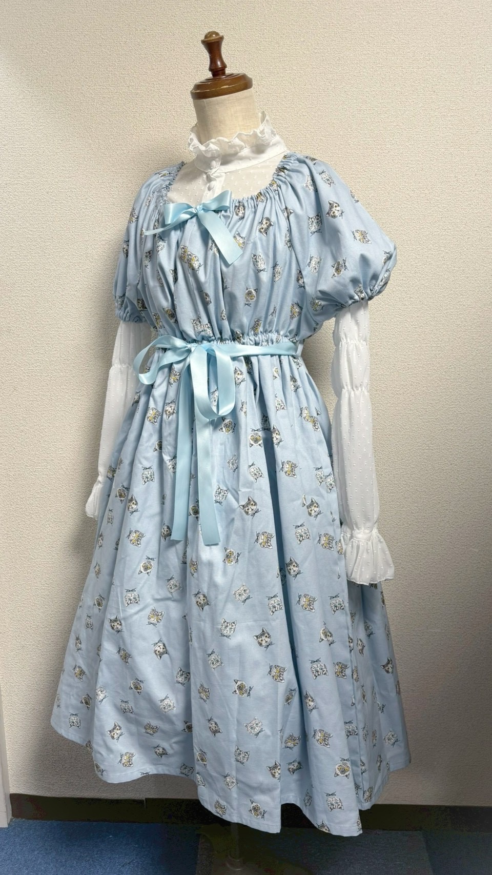 画像7: デイリーシャーリングワンピース【ねこ柄水色系・レギュラーサイズ】