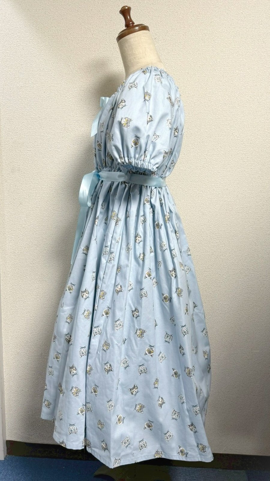 画像4: デイリーシャーリングワンピース【ねこ柄水色系・レギュラーサイズ】