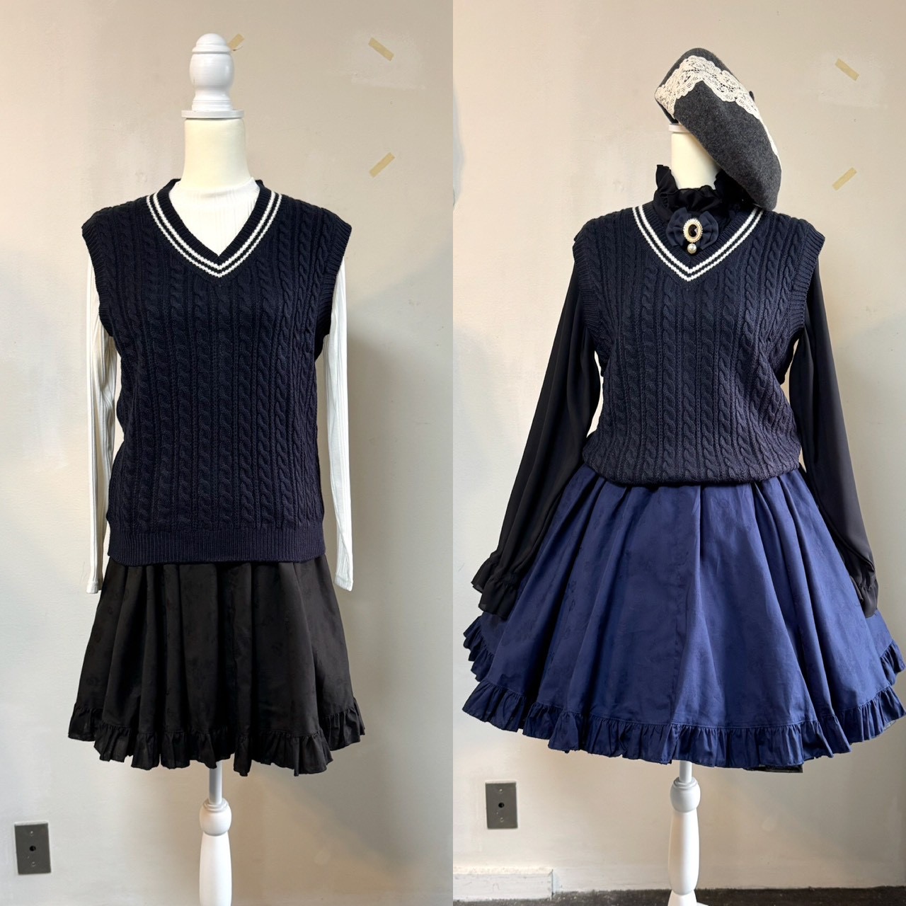 画像18: ハートエプロン＋スカートセット【紺】