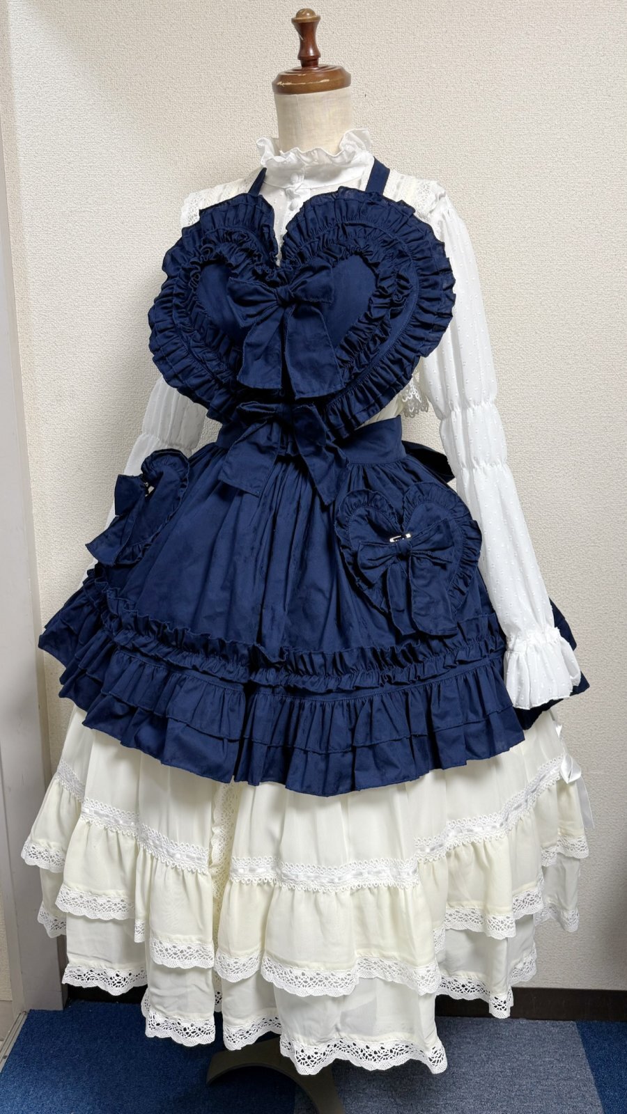 画像23: ハートエプロン＋スカートセット【紺】