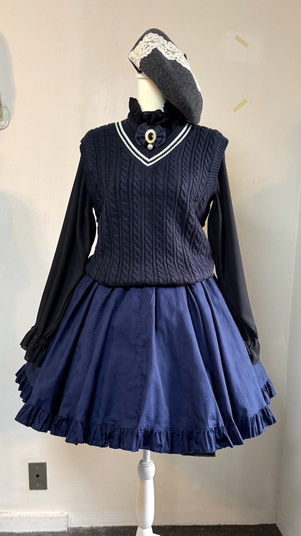 画像17: ハートエプロン＋スカートセット【紺】