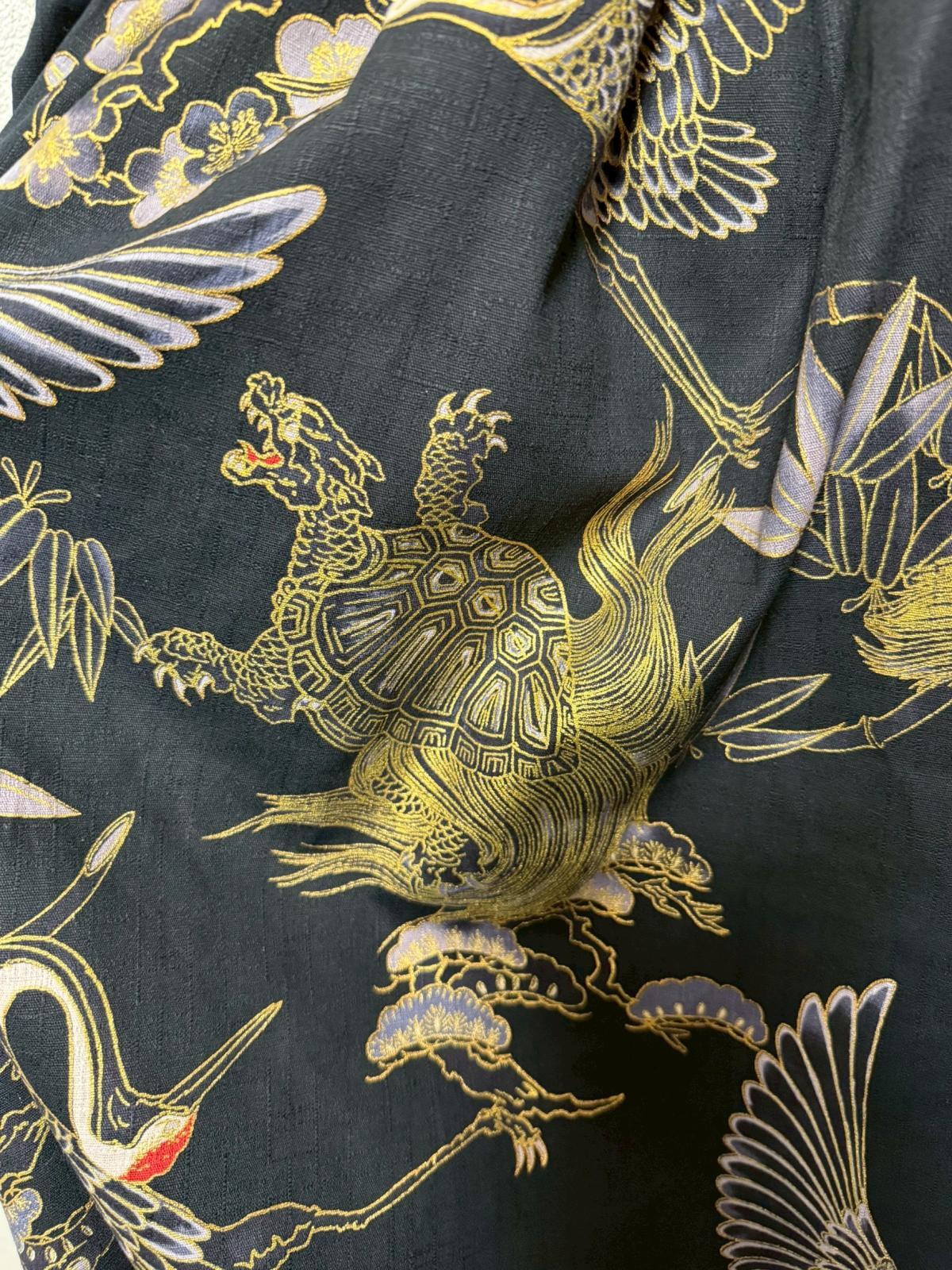 画像2: 7ハンドメイドギャザースカート【鶴亀柄　黒系　78cm丈】