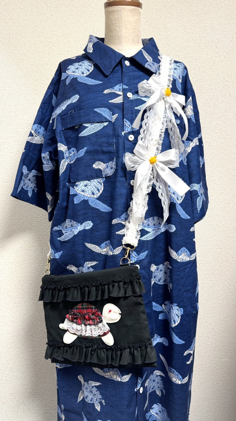 画像4: スマホショルダーストラップ　カメ×オフ白リボン（130cm）