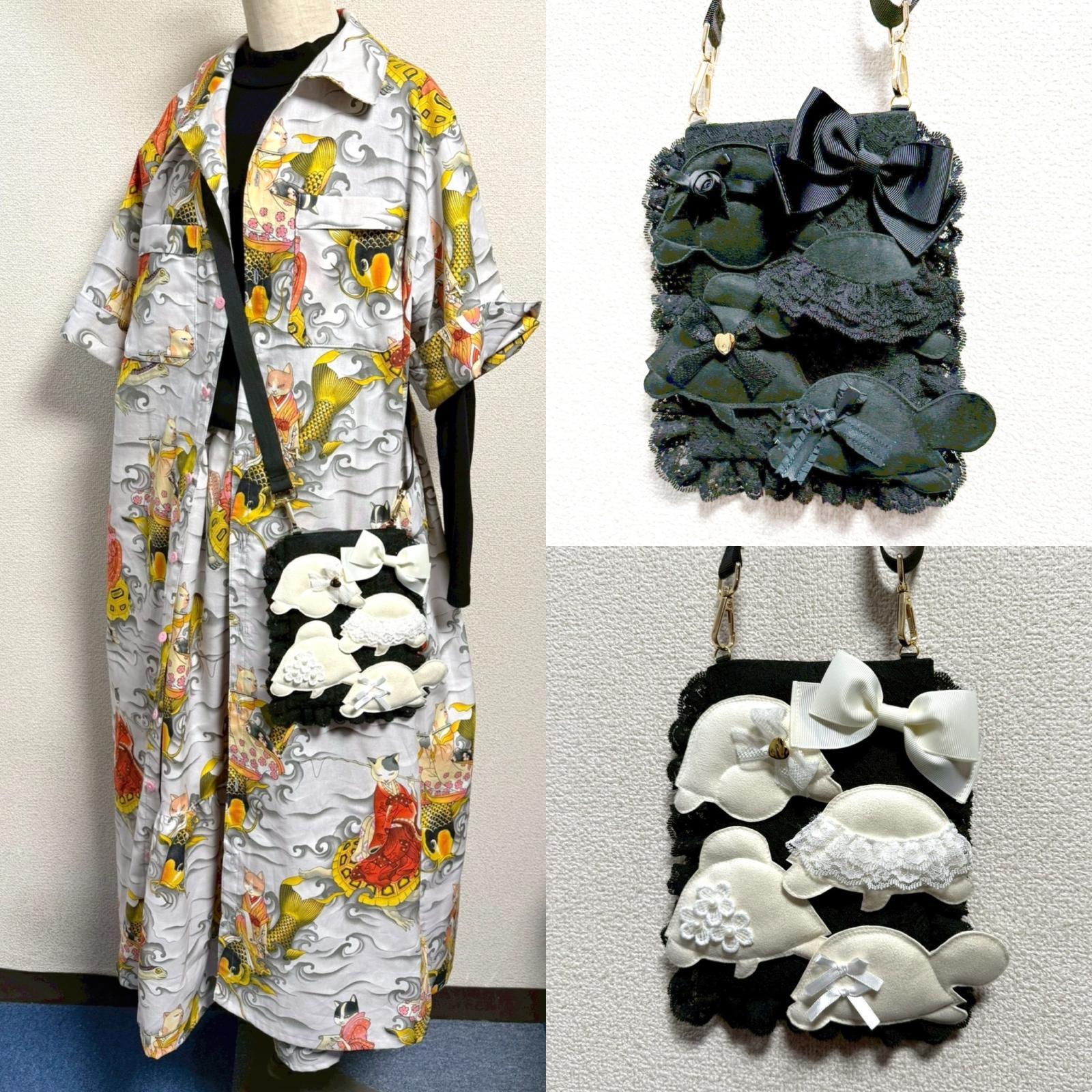 画像7: お出かけカメちゃん　スマホサコッシュ　（黒レース×黒カメちゃん）